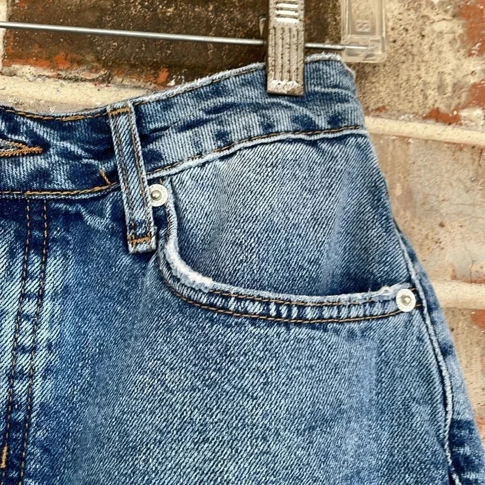 Forever 21 Distressed Blue Jean Button Up Cut Off Shorts